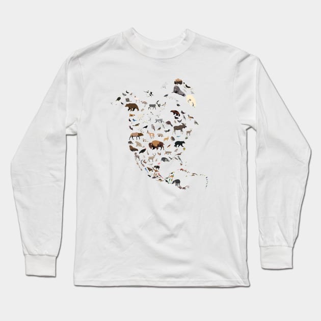 Wild North America Map Long Sleeve T-Shirt by Zolinstudio